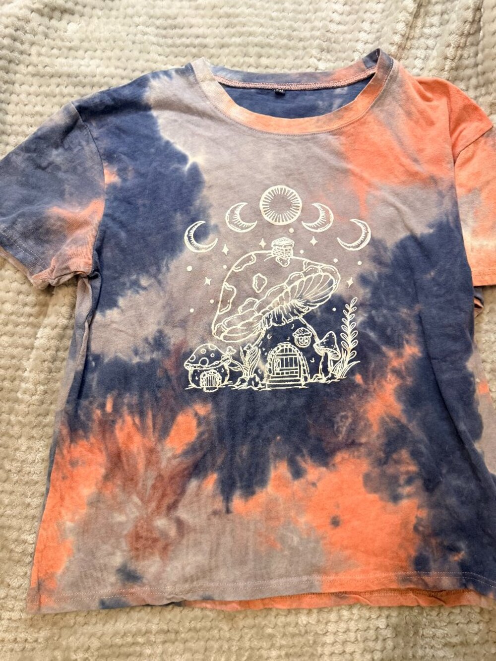 Fashion Nova Tie-Dye Mushroom Graphic Tee in Navy Blue and Orange